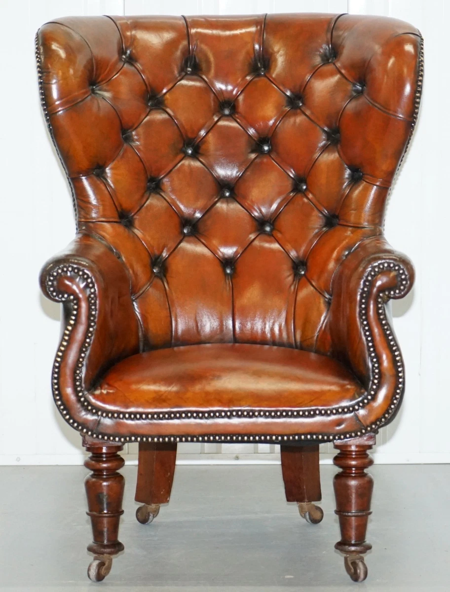 REGENCY CHESTERFIELD BROWN LEATHER PORTERS ARMCHAIR IN THE MANOR