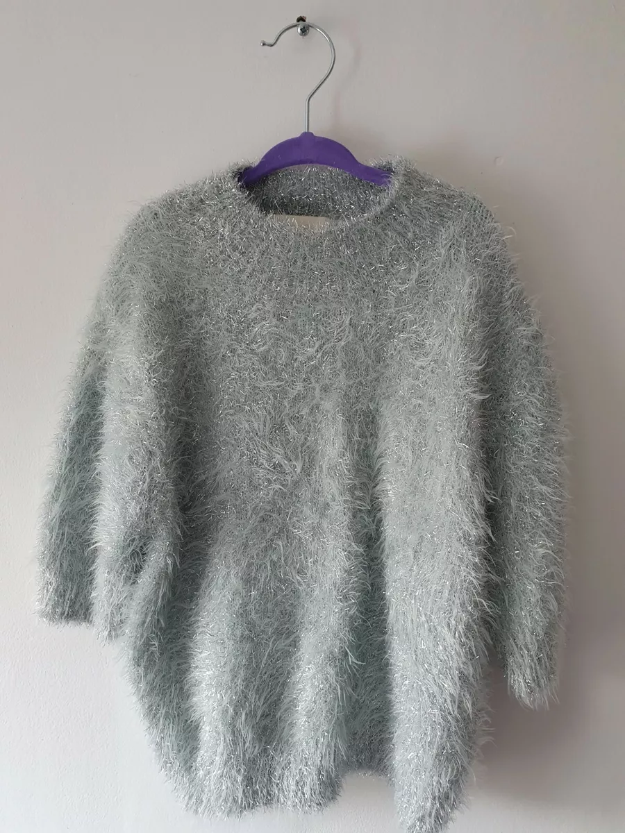 NEW Women s Jumper Pullover Sweater Top Faux Fur Green Size S UK 6 8 Strechy