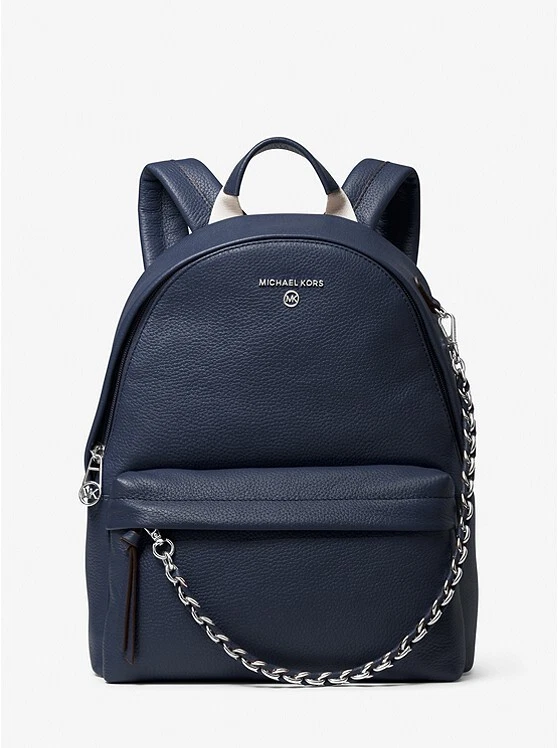 Michael Kors Slater Medium Pebbled Leather Backpack Navy Blue New Sealed