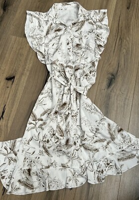 Little Lies Maxi Dress for Women s Size Small White Brown Floral Wrap Dress