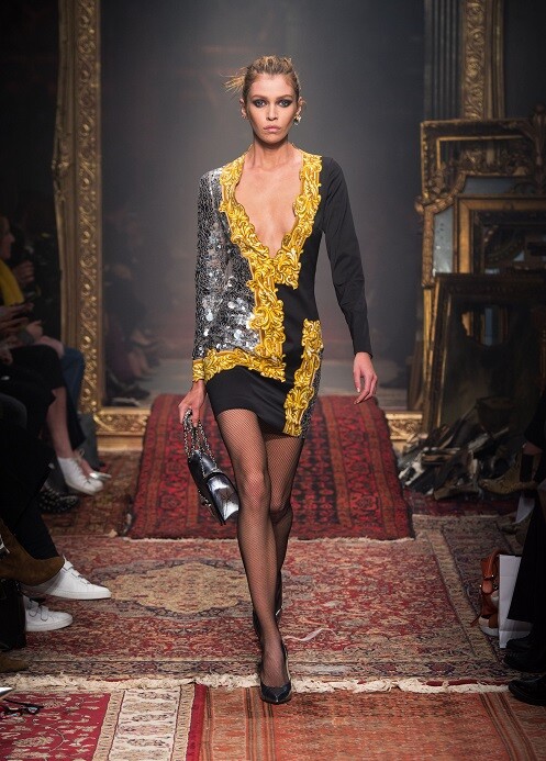 moschino gold dress MOSCHINO GOLD PAINTED KNIT DRESS WITH FRINGE