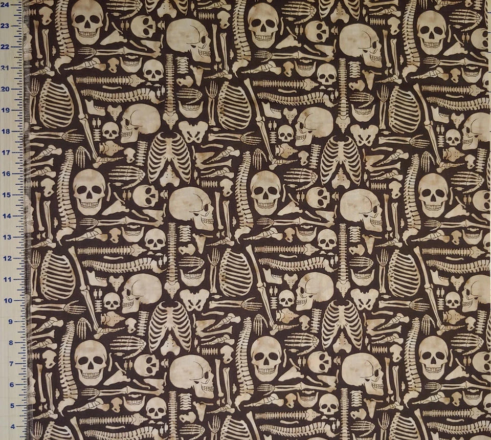 Halloween Skulls Skeleton Medical Fabric SPRINGS Boney Yard Cotton OVER 7/8 YARD - Image 3 of 3