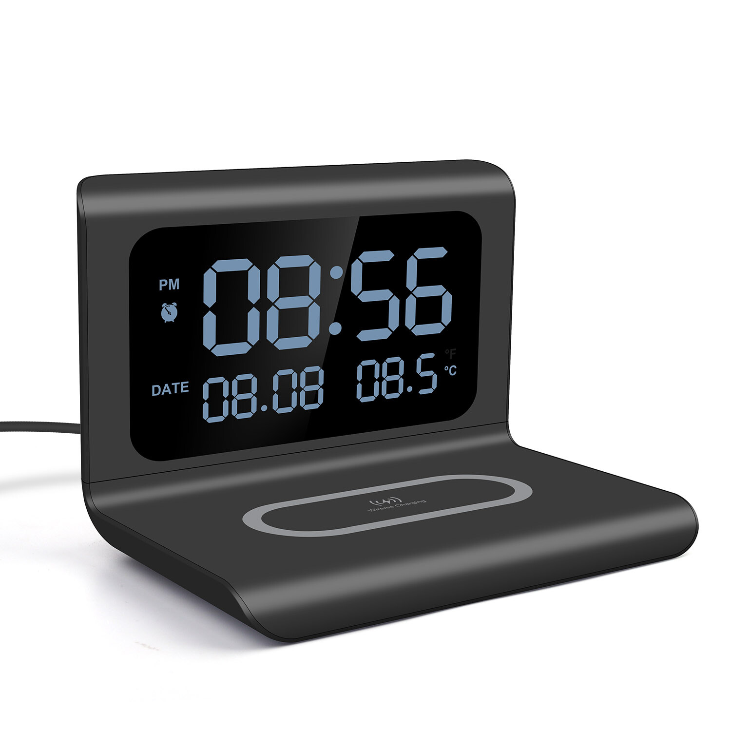 Multifunction Digital Alarm Clock With 15W Phone Wireless Charger Thermometer