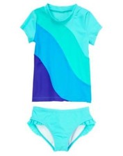 NWT Gymboree Girl Rash Guard SET Blue Wave sz 5 Swimsuit Swim shop UPF 50