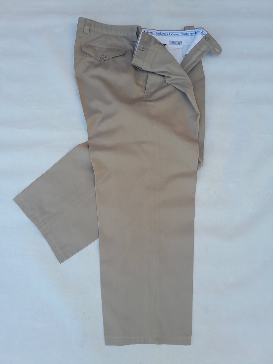 Vintage Burberry Pants Mens 34in Beige Ankle Embroidered Logo Made