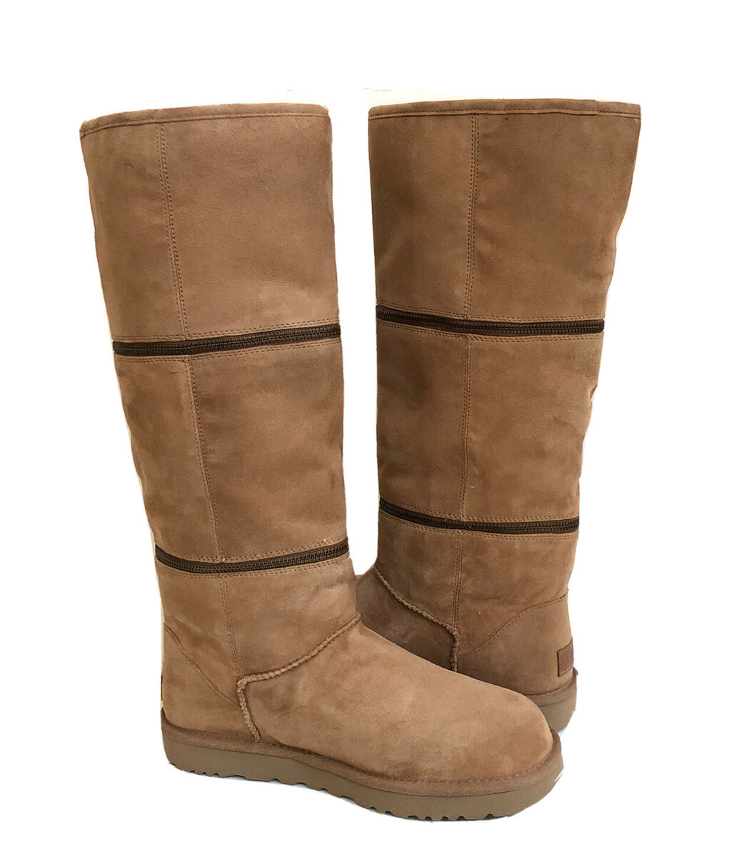 UGG CLASSIC ULTRA TALL CHESTNUT ZIPPER SHEARLING LINED BOOTS UGG CLASSIC ULTRA TALL CHESTNUT ZIPPER SHEARLING LINED BOOTS