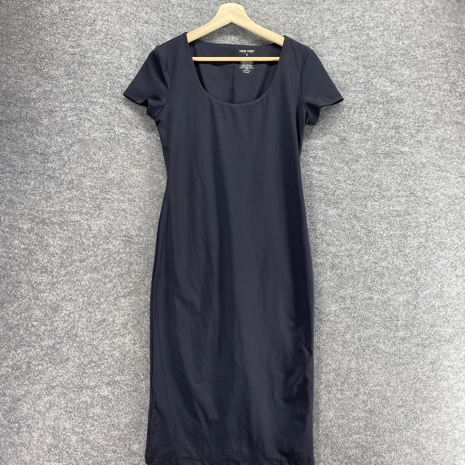 Vestido Nine West Mujer S Pequeño Negro Maxi Largo Cuello Cuadrado Manga Corta Informal Foto 3 de 4