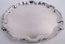 Wakely & Wheeler Salver Georgian Piecrust Tray English Sterling Silver 1967