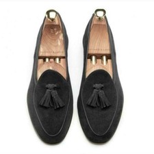Mens Tassel Suede Leather Loafers Moccasin Gommino Slip on Belgian Shoes British