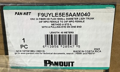 Panduit OS2 24F MPO Female to Female Fiber Cable 40m Type A Fiber Trunk