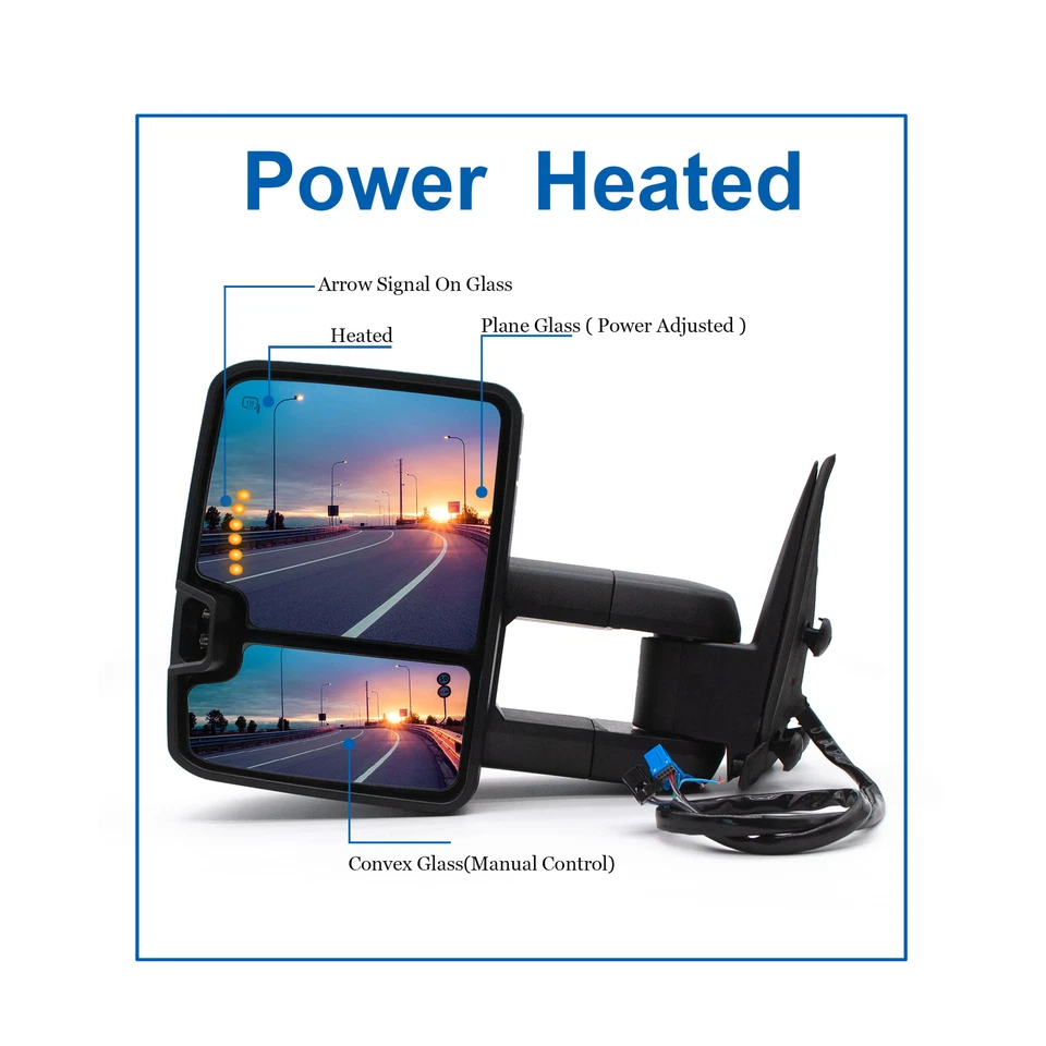 Espejos retrovisores de remolque aptos para 03-06 Chevy Silverado 1500-3500 potencia señal térmica cromados Foto 3 de 4