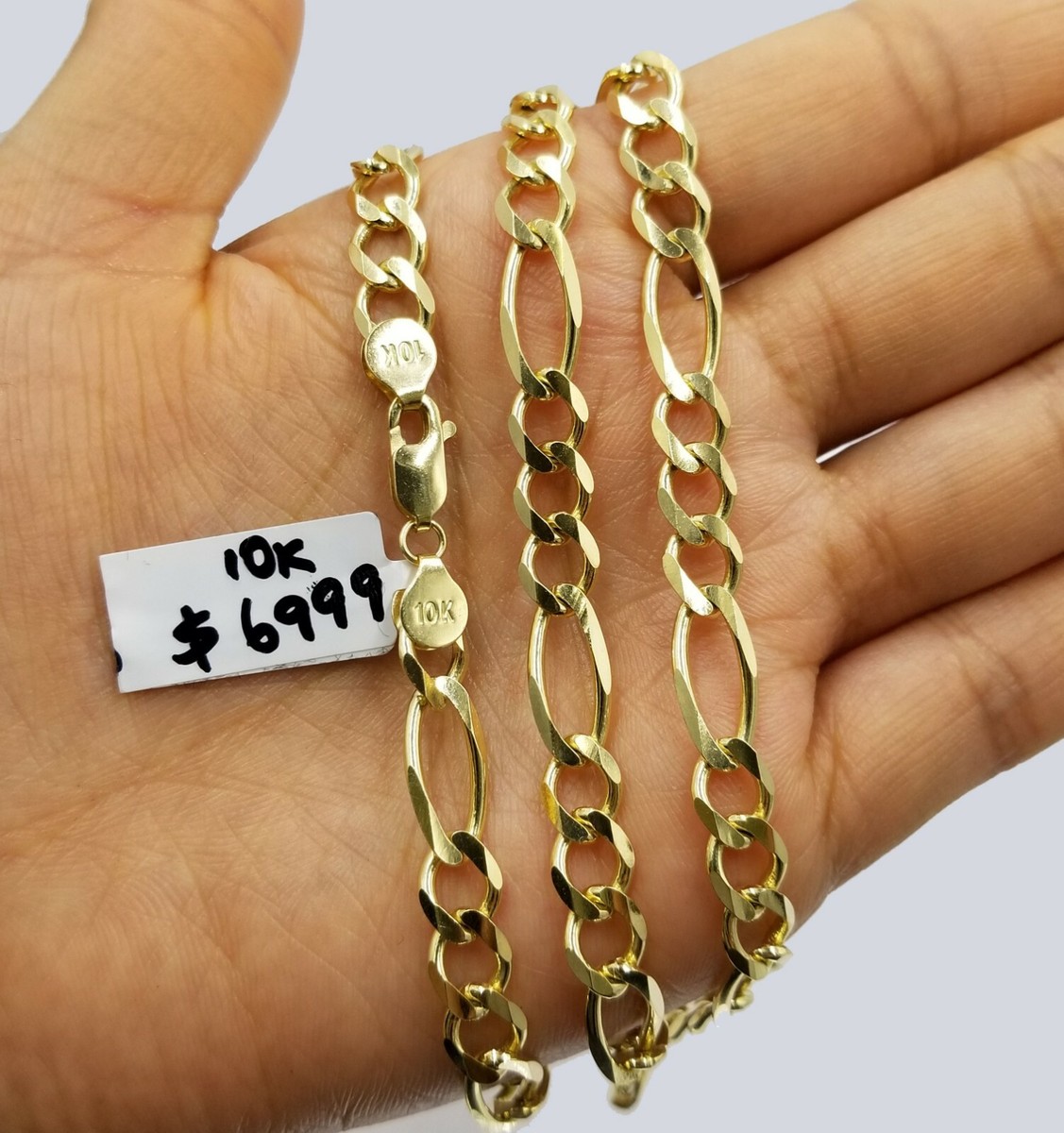 7mm Solid 10k Yellow Gold Figaro Link Chain 28 Inch Heavy Necklace