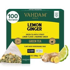 VAHDAM, Lemon Ginger Tea Bags 100 Green Bags Low 100 Count Pack of 1