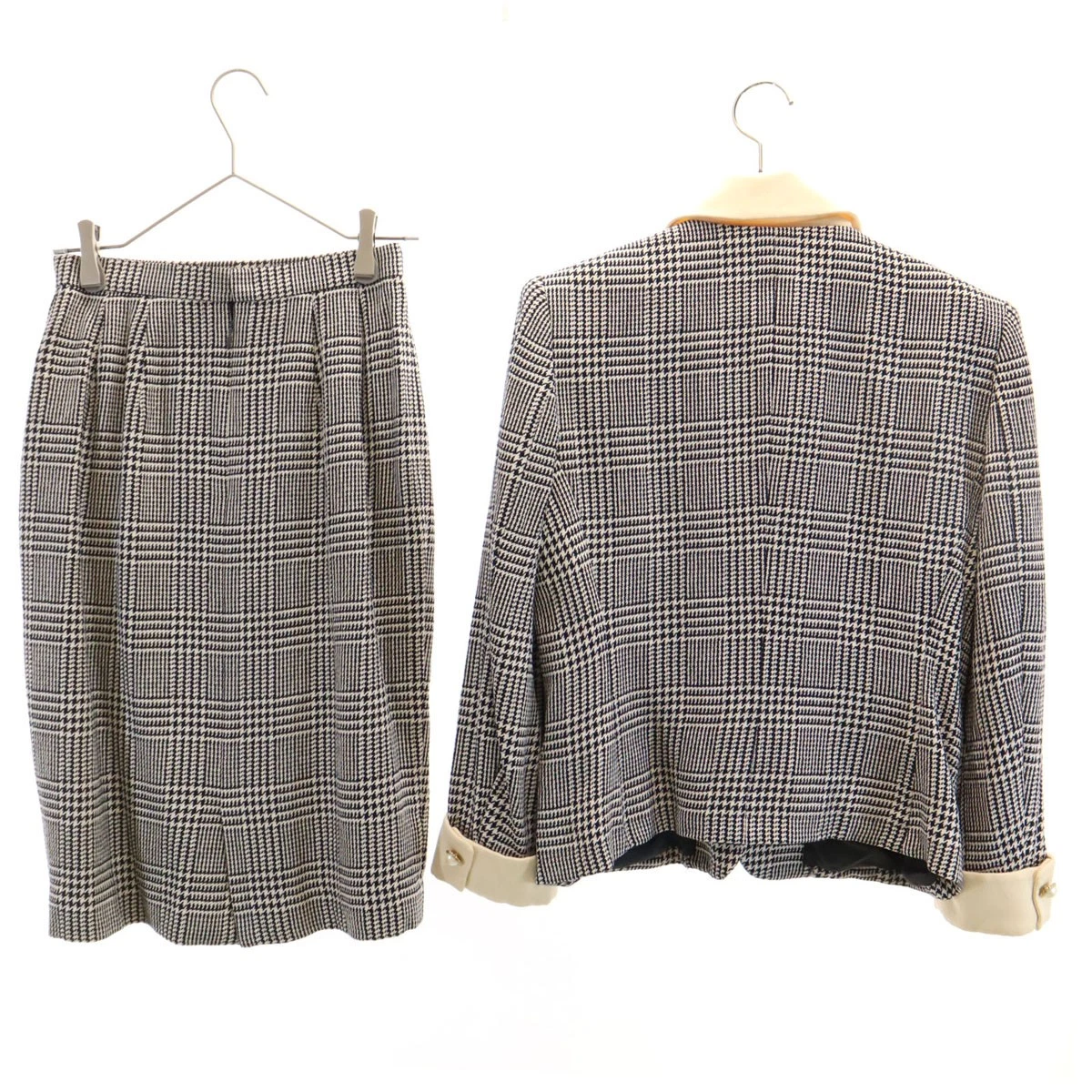 Usado Burberrys 90s Old Gingham Check Falda Traje Configuración 9 Beige Pata de Gallo Mujer