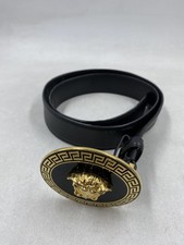 Versace Medusa Black Leather Buckle Belt Length 42"