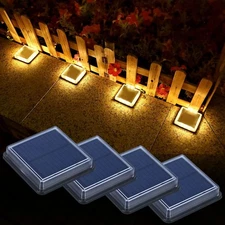 Solar Deck Lights, 4 Pack Warm White Outdoor In-Ground Driveway Walkway Dock,...