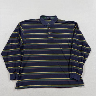 GANT Polo Shirt Mens XL Blue Multicolor Stripe Knit Long Sleeve Cotton Casual