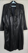 Mens Trench Genuine Lambskin Leather  Coat Black Long Size 3XL