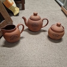 Henry Watson The Original Pottery Terracotta Teapot with creamer and sugar