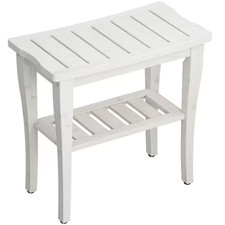 Bamboo Shower Bench Stool with Storage Shelf, Waterproof Shower Chair Spa Bath S