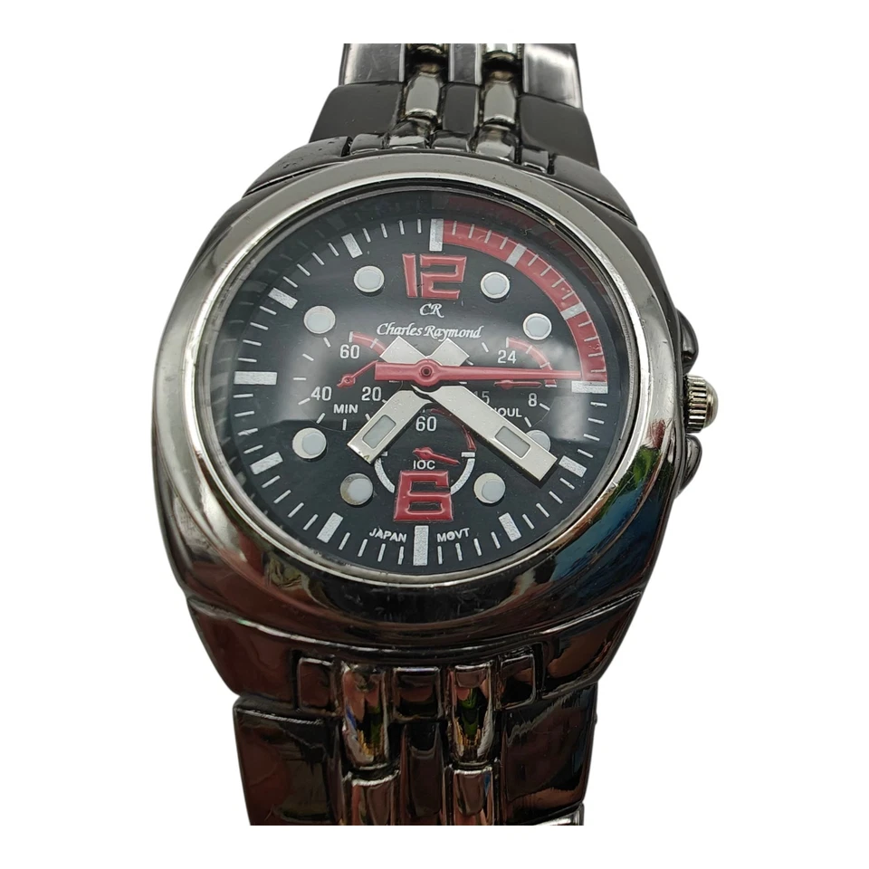 Reloj Charles Raymond Damas Tono Plateado con Cara Negra NO PROBADO Foto 3 de 4