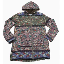 Cellabie Jacket Sz M Floral Print Faux Fur Lined Full Zip Long Sleeve Hoodie