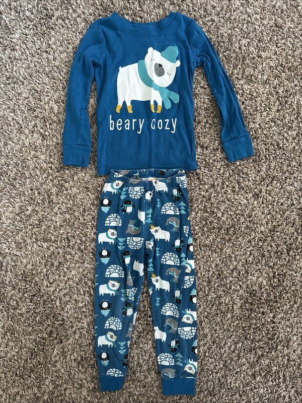 Gymboree Blue Beary Cozy Winter Christmas Unisex 2 Piece Pajamas- Size 4- GUC
