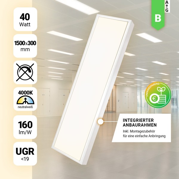 Led Anbauleuchte 150X30Cm Neutralweiß 4000K Led Rasterleuchte 40W UGR<19-image