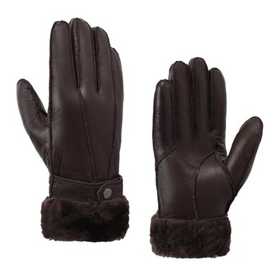  Women's Shearling Winter Sheepskin Leather Gloves - Warm Fur XX-Large Brown