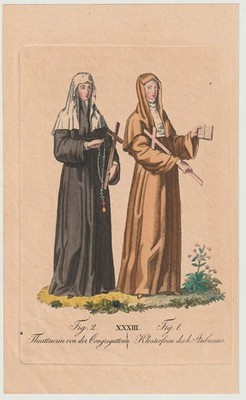 Theatinerinnen Nonnen von Sant`Ambrogio Habit kolorierter Kupferstich c1820