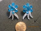 Vintage Designer Eisenberg Ice Sky Blue Rhinestone Earrings Silver Tone Clip On