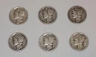 MERCURY DIME 1941 P D 90% SILVER CIRCULATED 6 COIN LOT