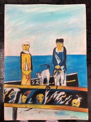 John Bellany (Handmade) Zeichnung Mischtechnik auf altem Papier signiert und ...