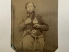 CIVIL WAR CONFEDERATE WOUNDED SOLDIER PISTOL CRUTCH WHISKEY PIPE TINTYPE PHOTO