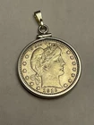 1916 D Barber Quarter vf In A Sterling Silver Bezel