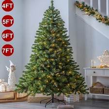 4/5/6/7 Ft Christmas Tree w/LED Lights Artificial Tree Pine Bushy Holiday Decor