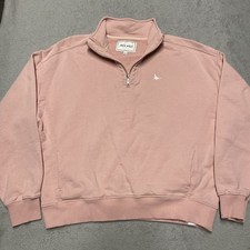 Jack Wills Pullover Sweatshirt Womens 6 Pink 1/4 Zip Logo Preppy Casual