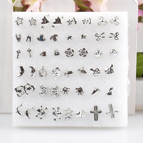Wholesale lots Bulk 24 Pairs Unisex Mix Style Silver Plated Stud Earrings CHARM - Picture 8 of 8