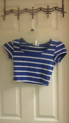 Ambiance Apparel Top Junior girls size small blue & White Striped Cropped NWT 