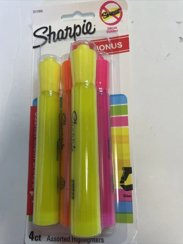 Sharpie Highlighters Assorted Colors 4 Count Smear Guard Quick Drying Odorless-image