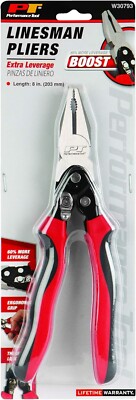 PERFORMANCE TOOL 8'' BOOST LINESMAN CUTTING PLIERS 60% MORE LEVERAGE W30793