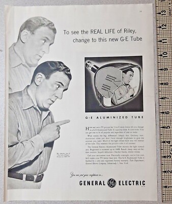 1953 General Electric Vintage Print Ad Television Aluminized Tube William Bendix