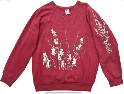 Vintage CAT pussywillow sweatshirt Womens Size SMALL burgundy Sleeve Hit USA