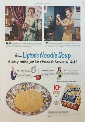 1944 Liptons Noodle Soup Ad Grandmas homemade kind lhj