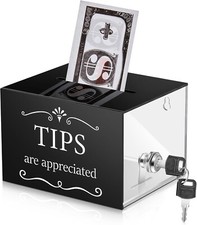 Tip Jars for Money 6 x 4 x 5 Inch Acrylic Tip Collection Box with Lock Donati...