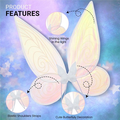 3pc Fairy Wings Elf Accessories Angel Costume Elf Ears Angel Wings Fancy Dress - Picture 4 of 8