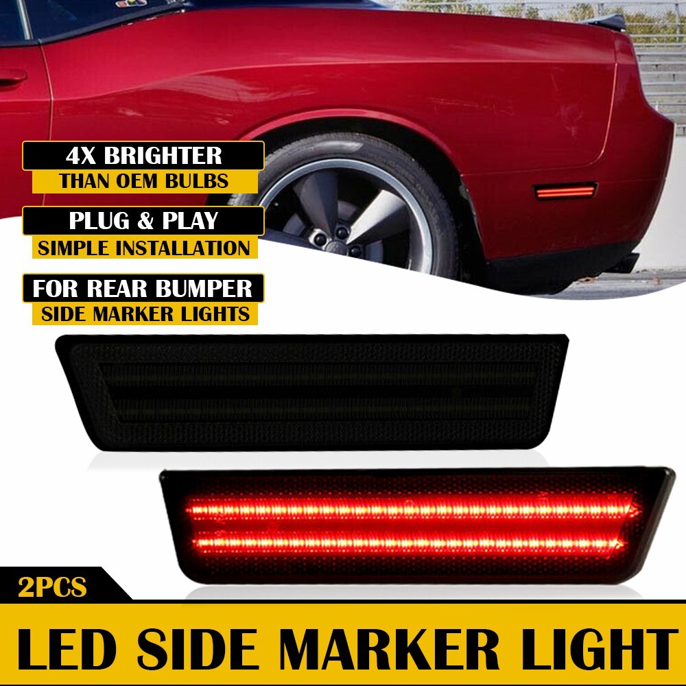 2 Red Smoke LED Side Marker Lights for 08-14 Dodge Challenger Charger