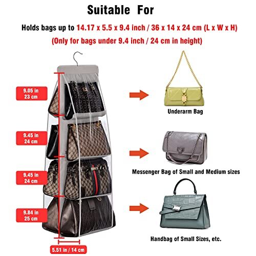Handbag Hanging Purse Organizer for Closet, 8 Pocket Handbag Storage Grey - Picture 4 of 6