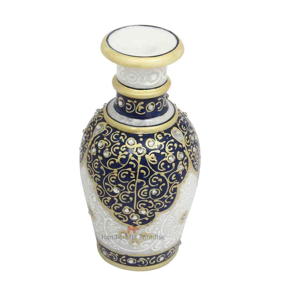 Jarrón de mármol blanco piedra natural mosaico genuino flor raro único indio - Imagen 2 de 4