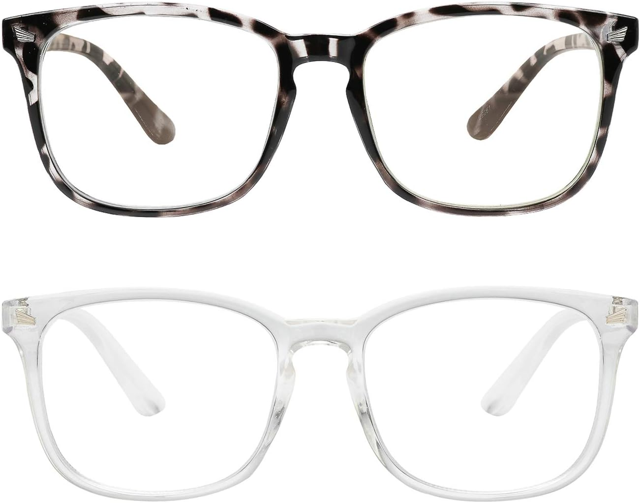 2-Pack Blue Light Blocking Glasses, Leopard Grey/Crystal Clear